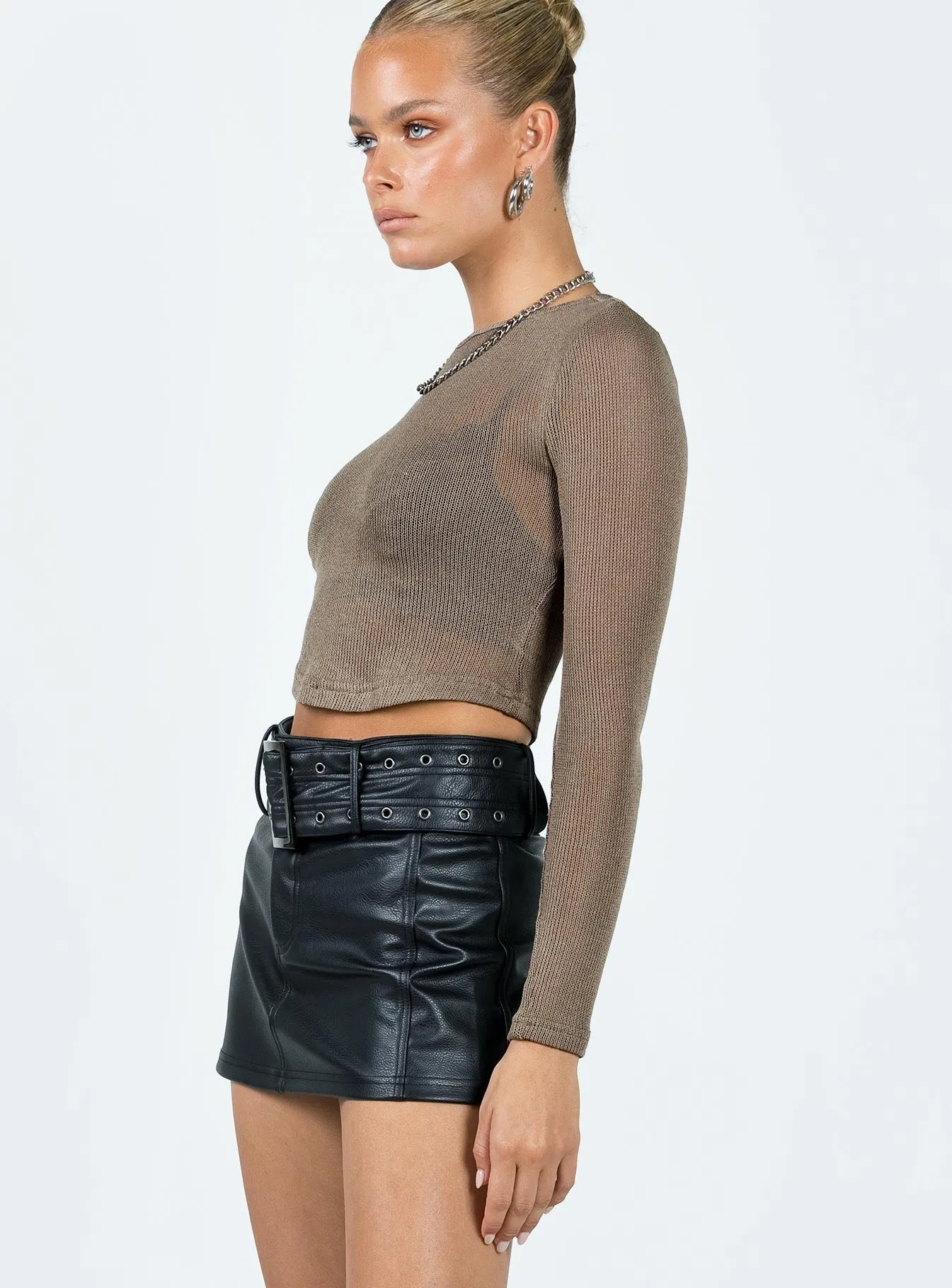 Torridon Eyelet Belt Faux Leather Mini Skirt Black