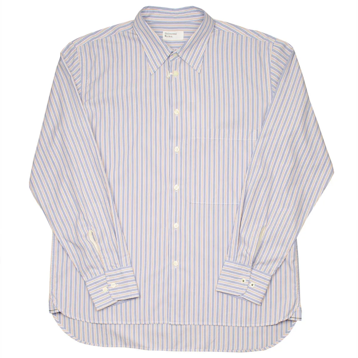 Universal Works - Square Pocket Shirt Busy Stripe Cotton - Blue/Orange Stripe