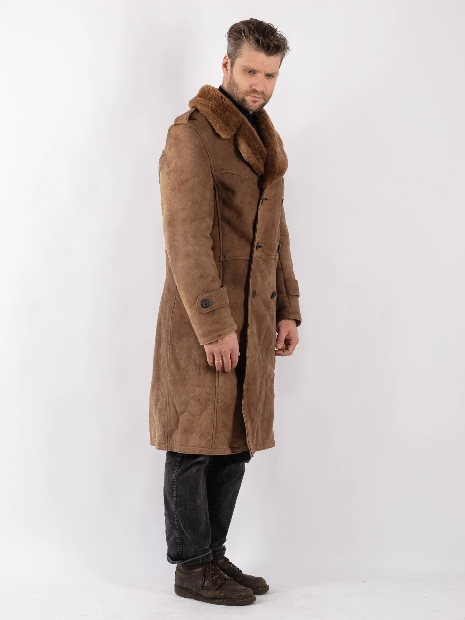 Vintage 70's Men Sheepskin Coat in Beige