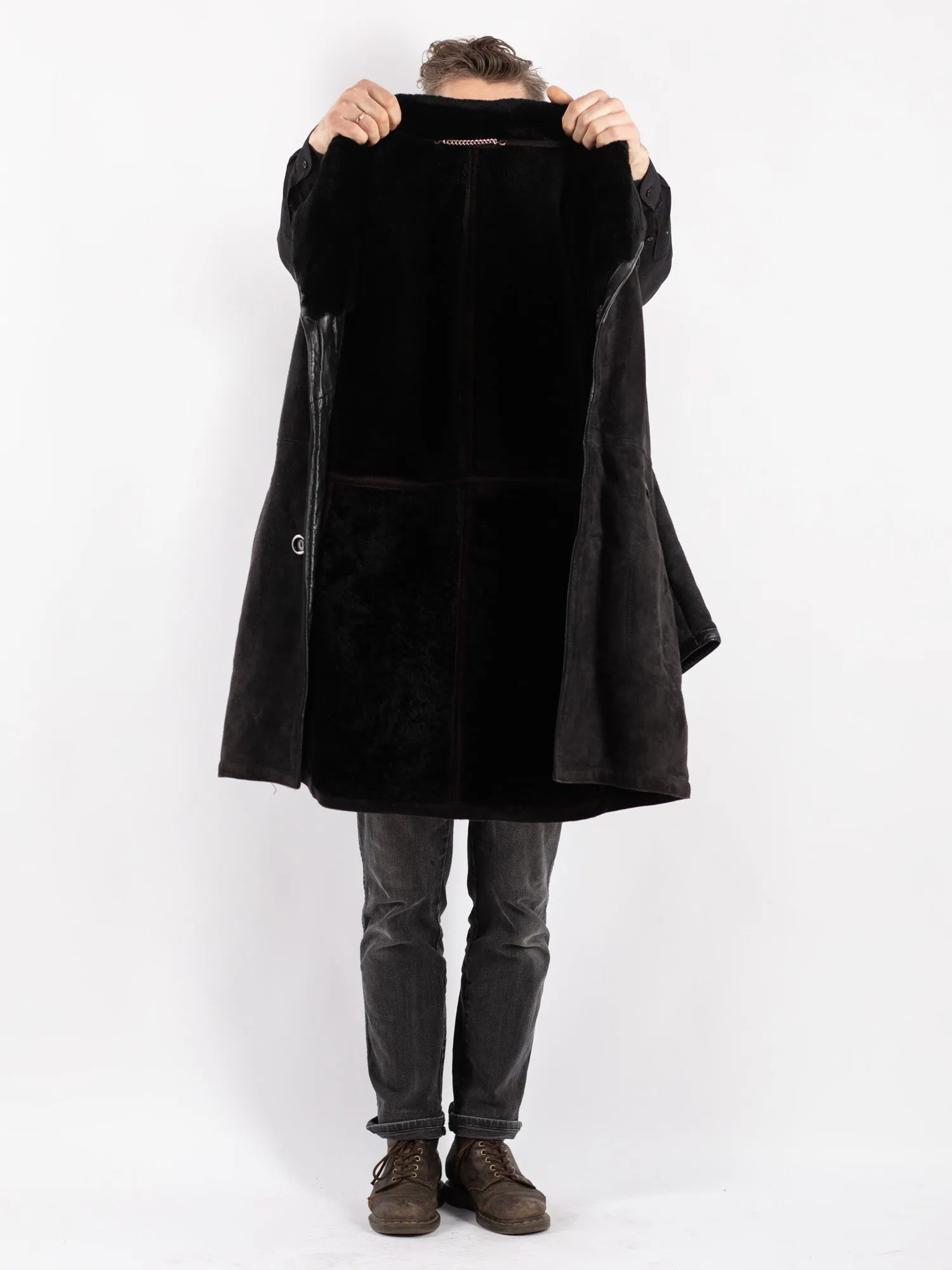 Vintage 70's Men Sheepskin Coat in Black