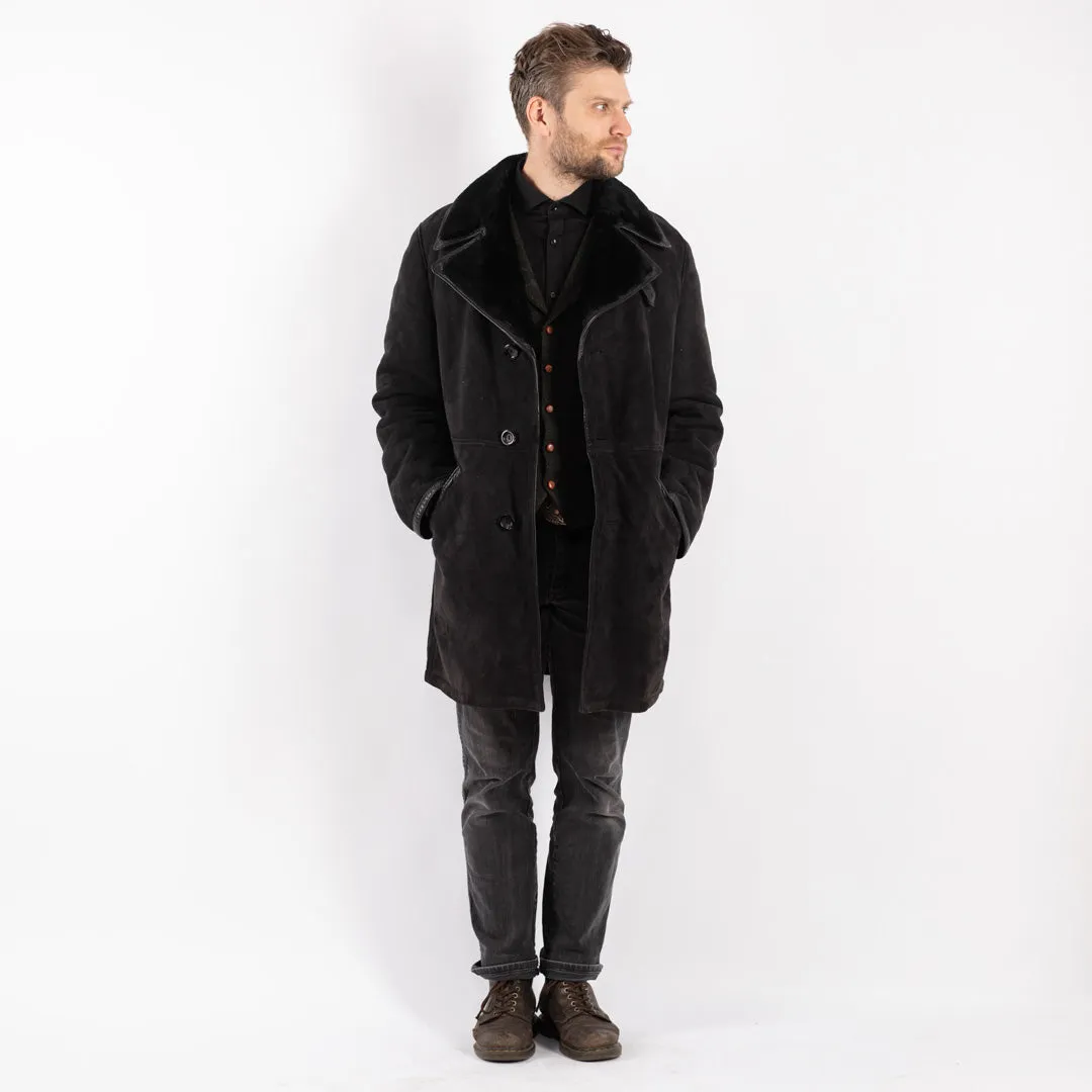 Vintage 70's Men Sheepskin Coat in Black