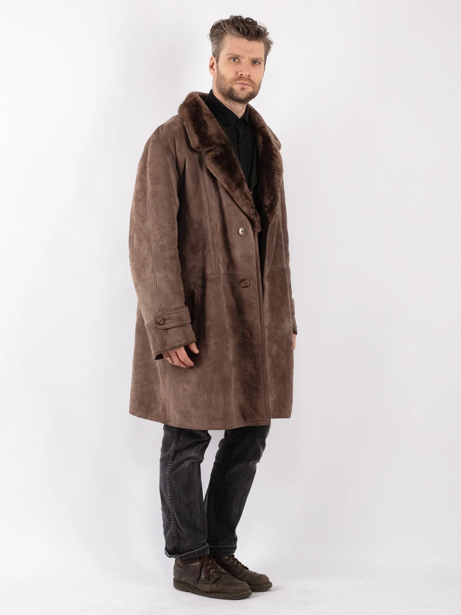 Vintage 70's Men Sheepskin Coat in Brown