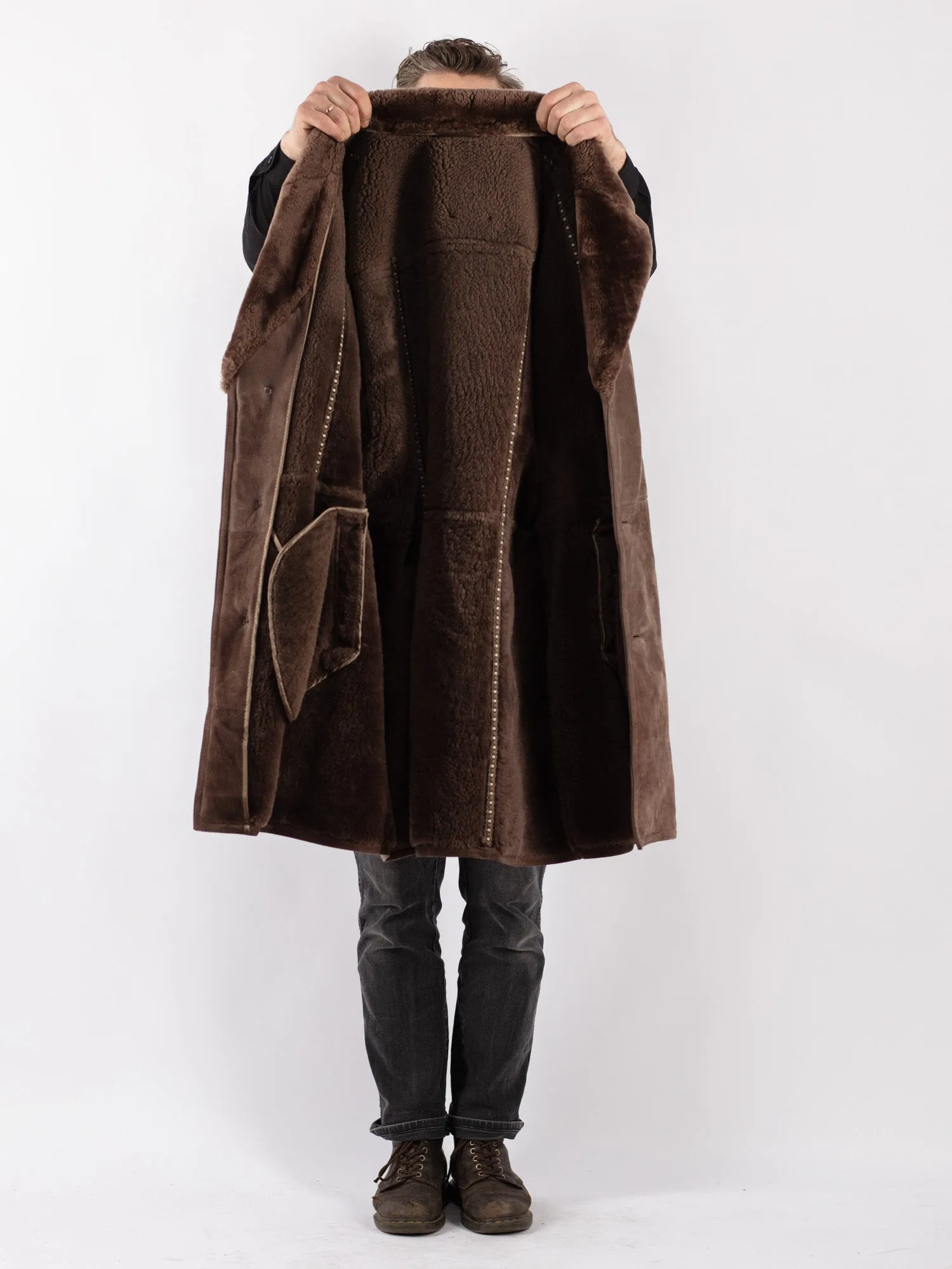 Vintage 70's Men Sheepskin Coat in Brown