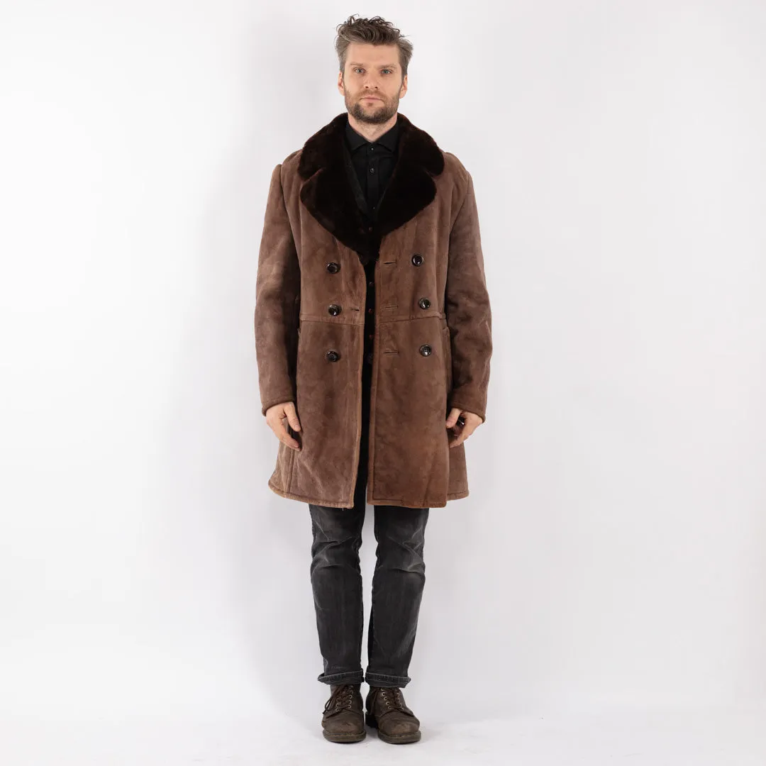 Vintage 70's Men Sheepskin Shearling Coat in Brown