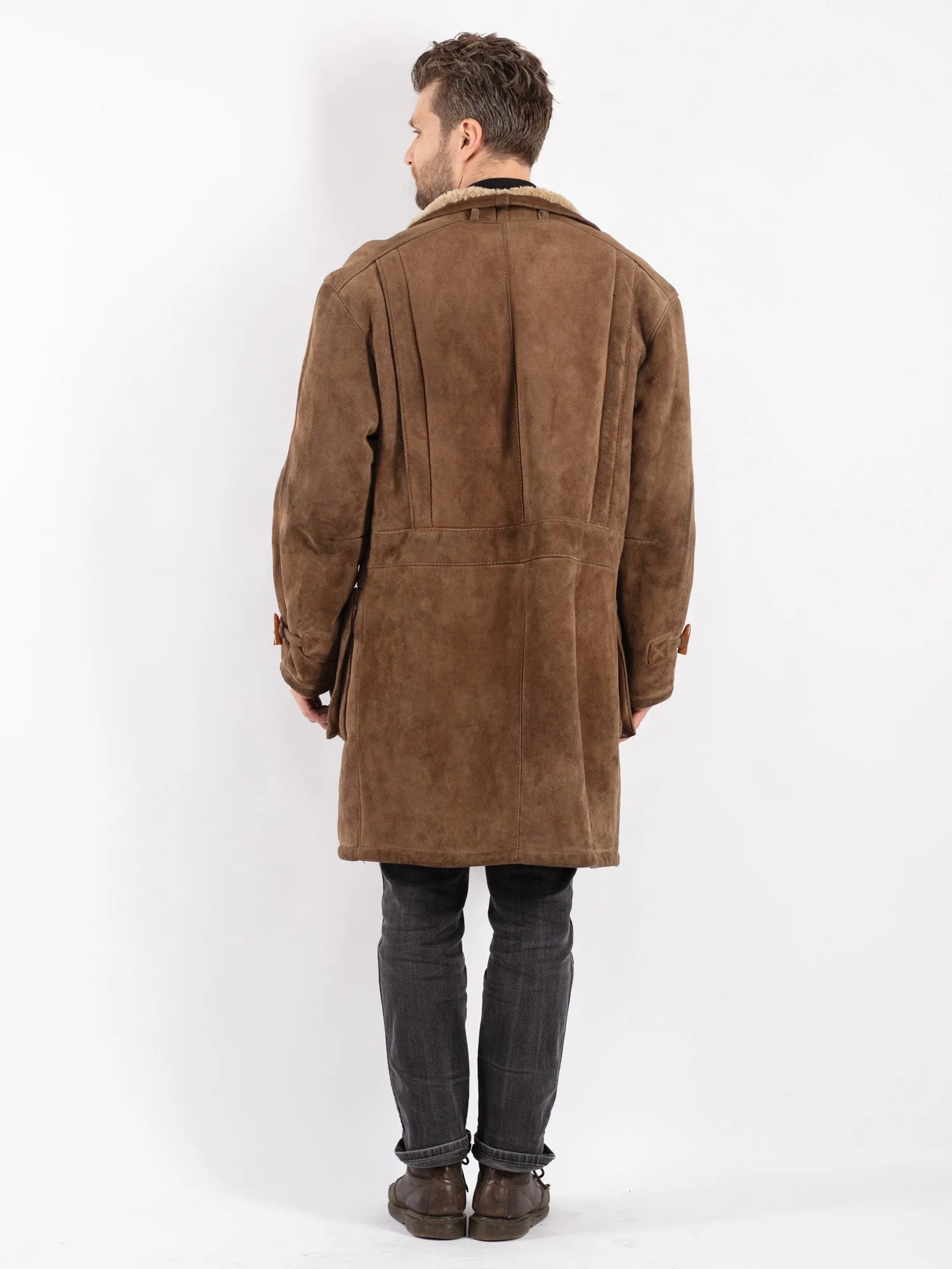 Vintage 80's Men Sheepskin Coat in Beige