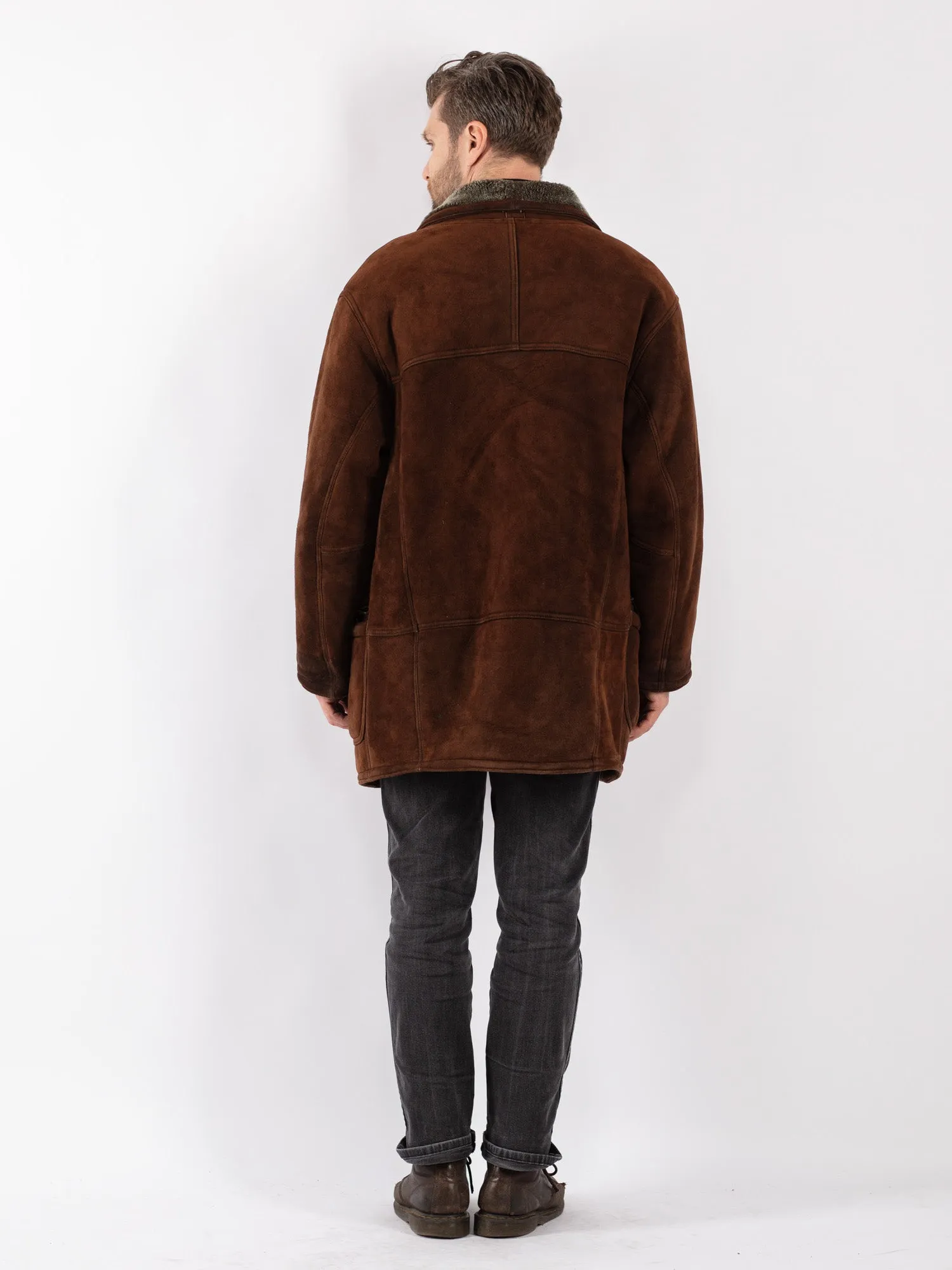 Vintage 80's Men Sheepskin Coat in Brown