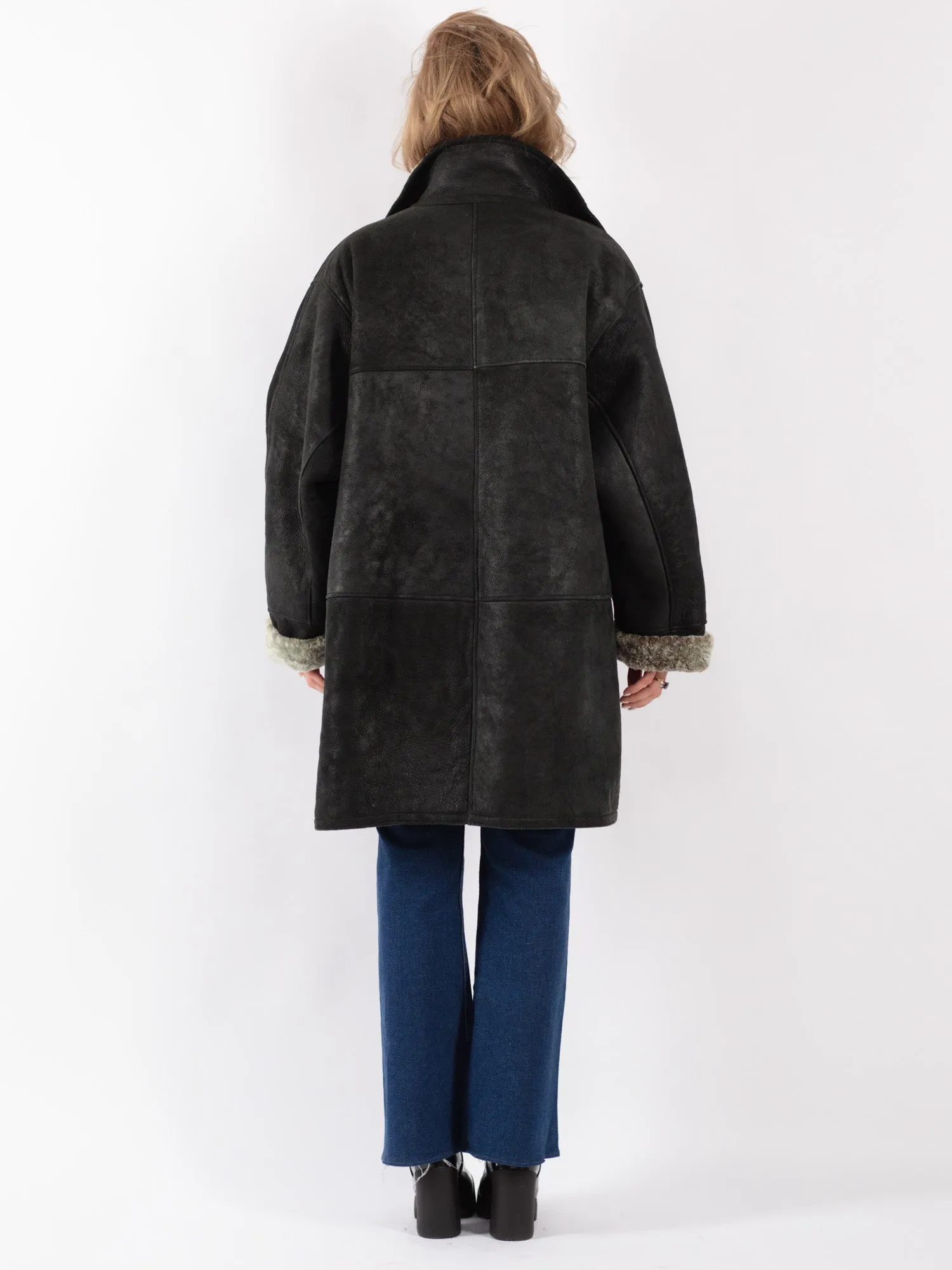 Vintage 80's Women Sheepskin Coat in Black