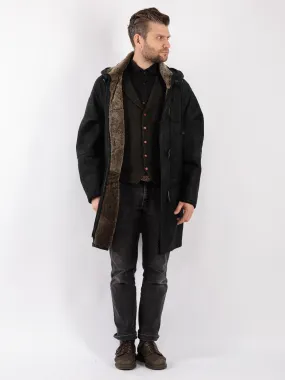 Vintage 90's Men Hooded Sheepskin Coat in Black