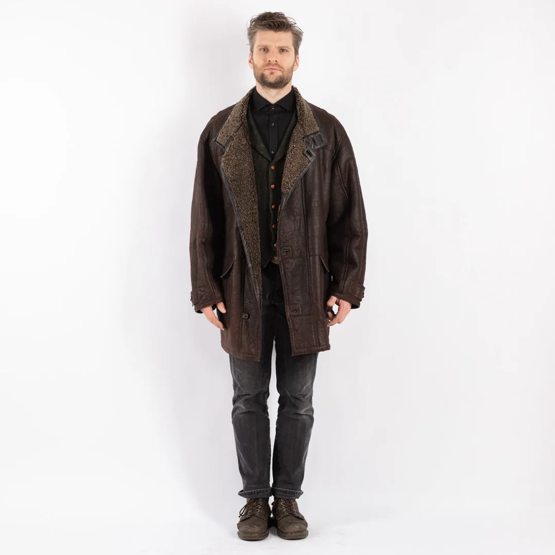 Vintage 90's Men Oversized Sheepskin Coat in Brown