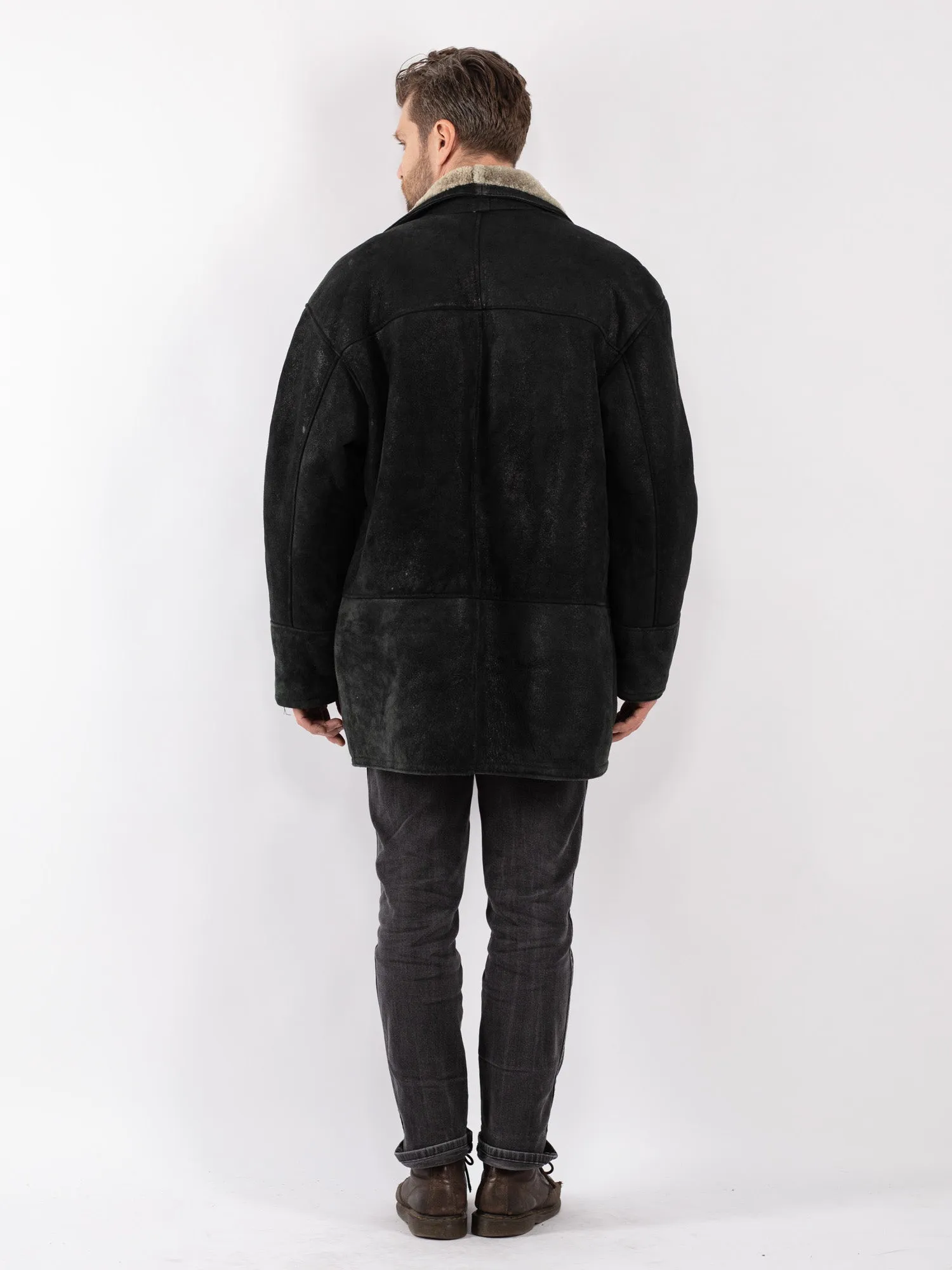 Vintage 90's Men Sheepskin Coat in Black