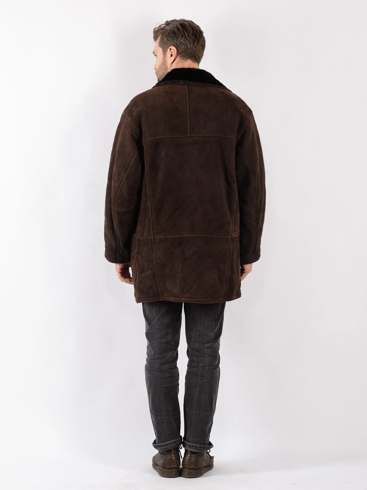 Vintage 90's Men Sheepskin Coat in Brown