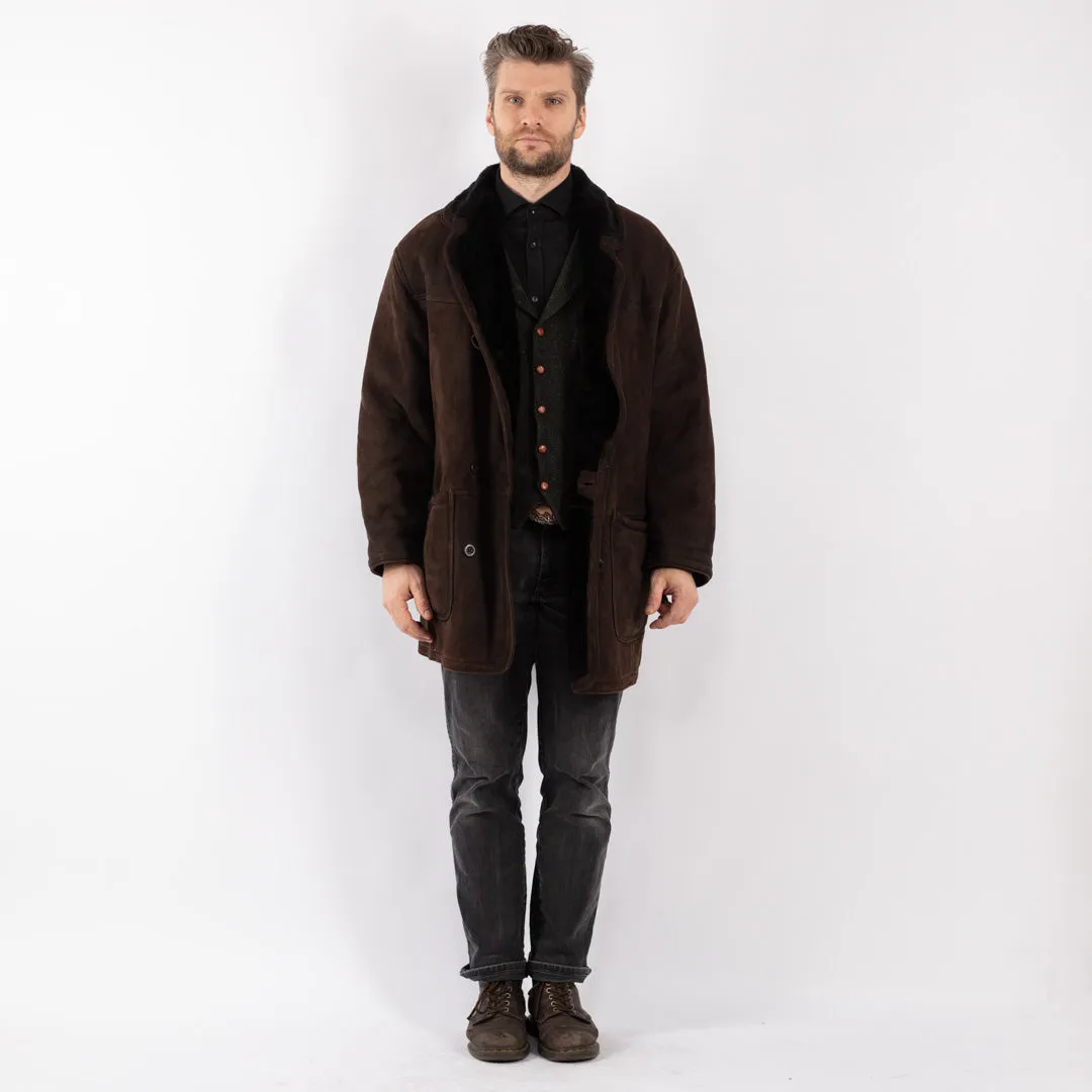 Vintage 90's Men Sheepskin Coat in Brown