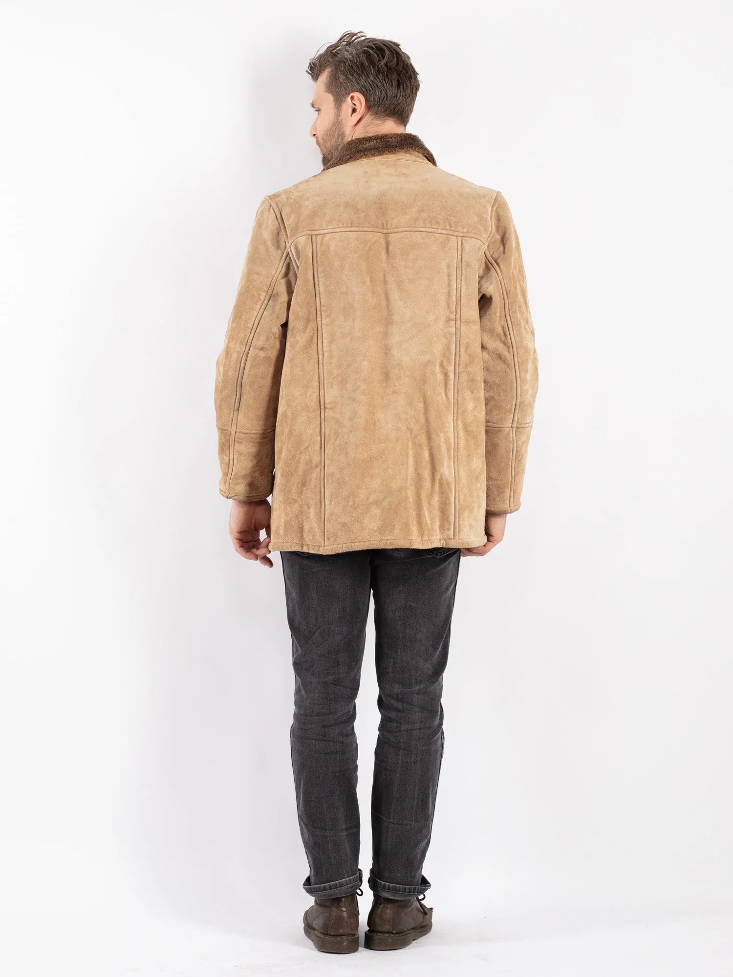 Vintage 90's Men Suede Sherpa Coat in Beige