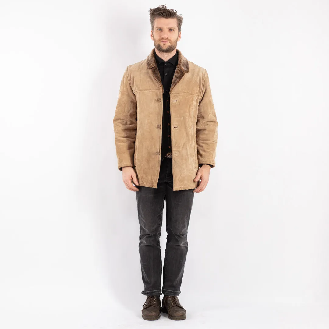 Vintage 90's Men Suede Sherpa Coat in Beige