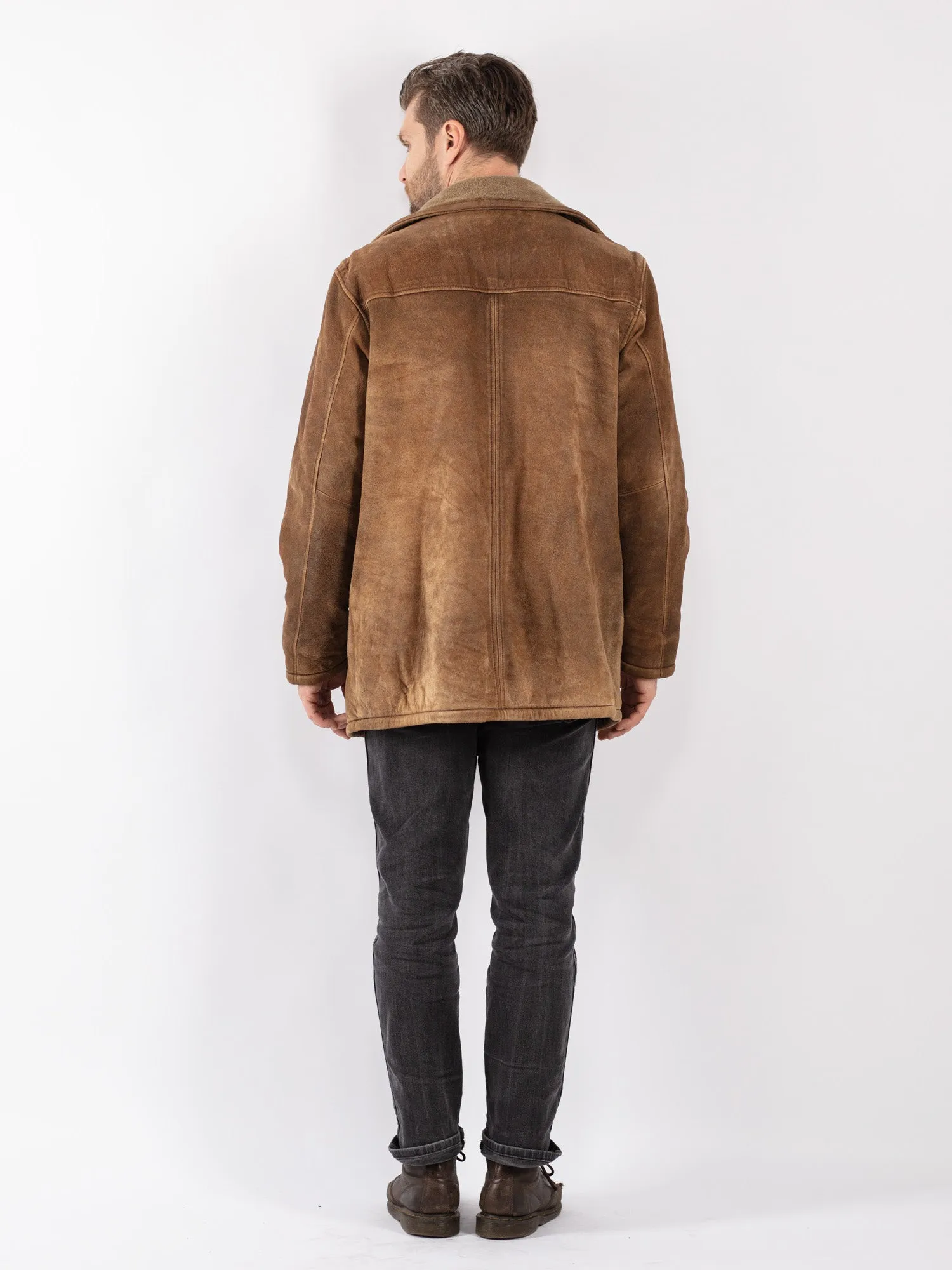 Vintage 90's Men Suede Sherpa Coat in Brown