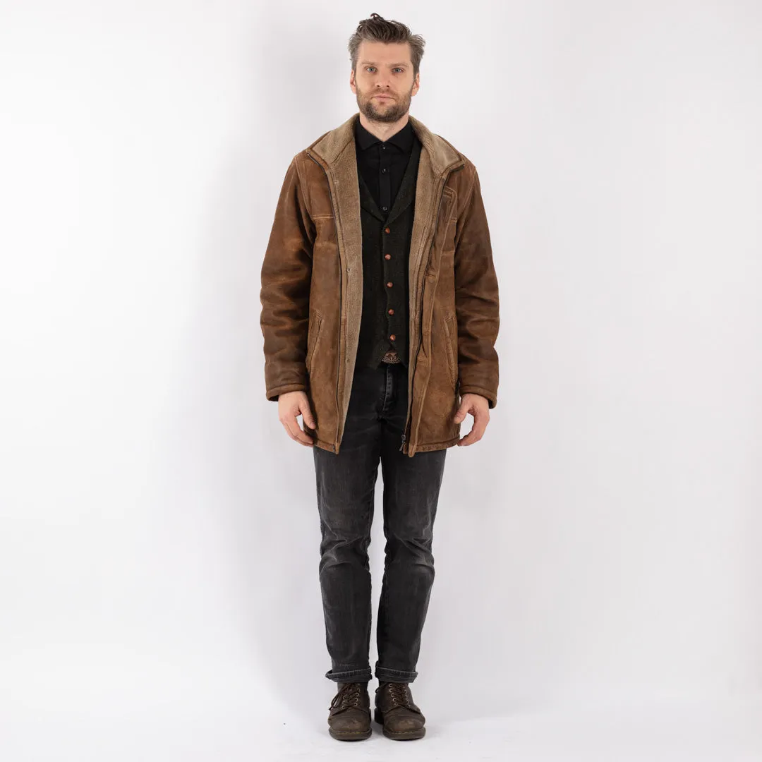 Vintage 90's Men Suede Sherpa Coat in Brown