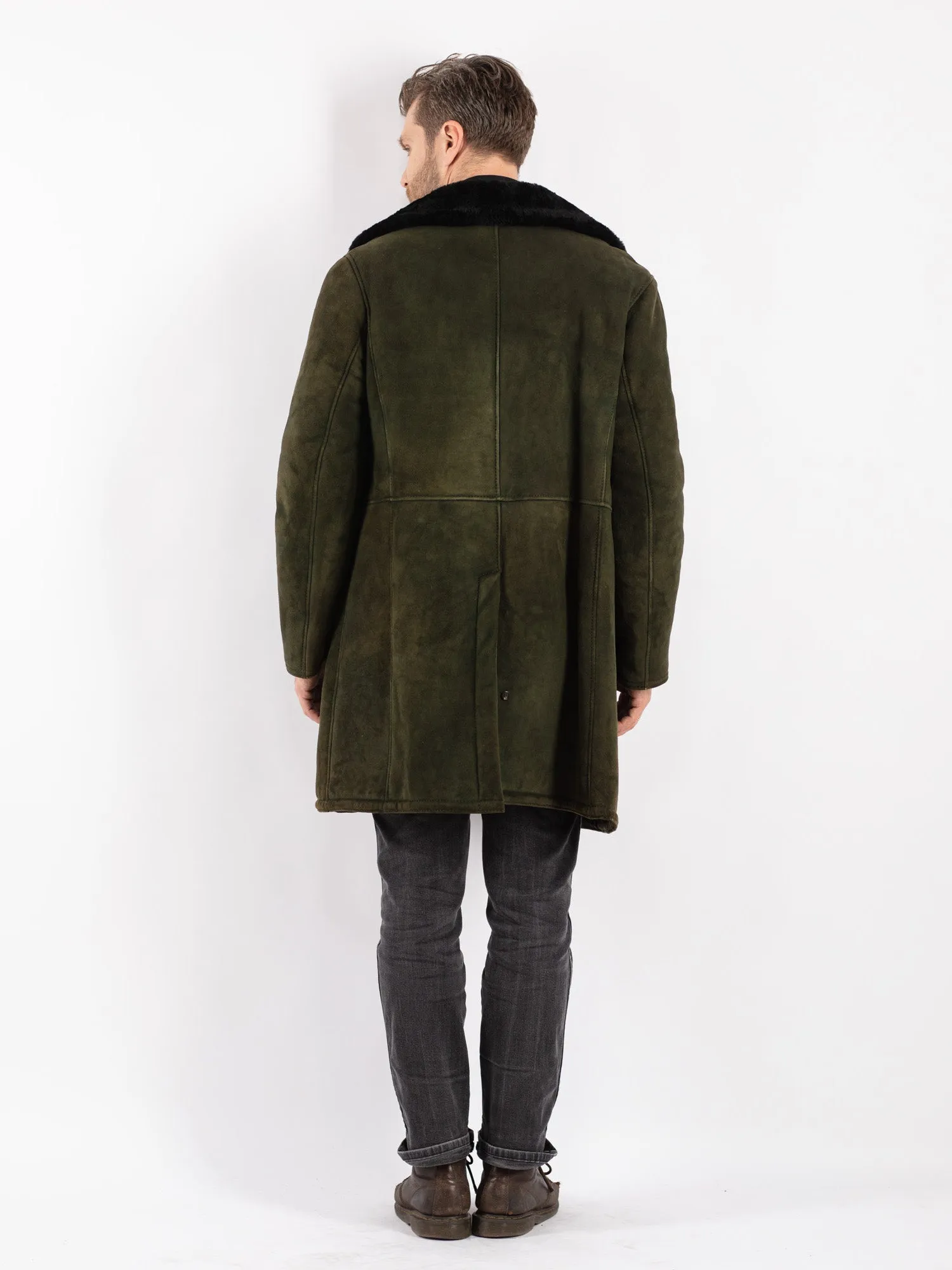 Vintage Men Sheepskin Shearling Coat in Green