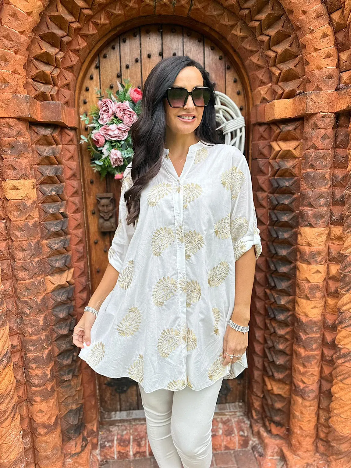 White Gold Shimmer Paisley Blouse Fiona