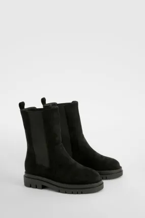 Wide Fit Calf High Chunky Sole Chelsea Boots