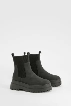 Wide Fit Chunky Elastic Panel Detail Chelsea Boots