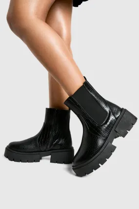 Wide Fit Croc Chunky Chelsea Boots