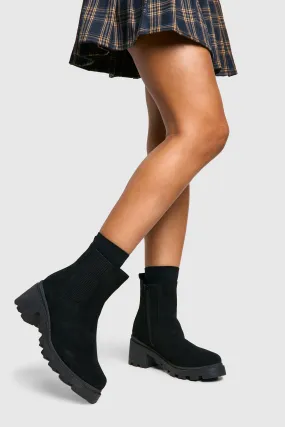 Wide Fit Faux Suede Low Block Chelsea Boots