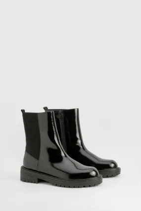 Wide Width Ankle Detail Textured Patent Chelsea Boots