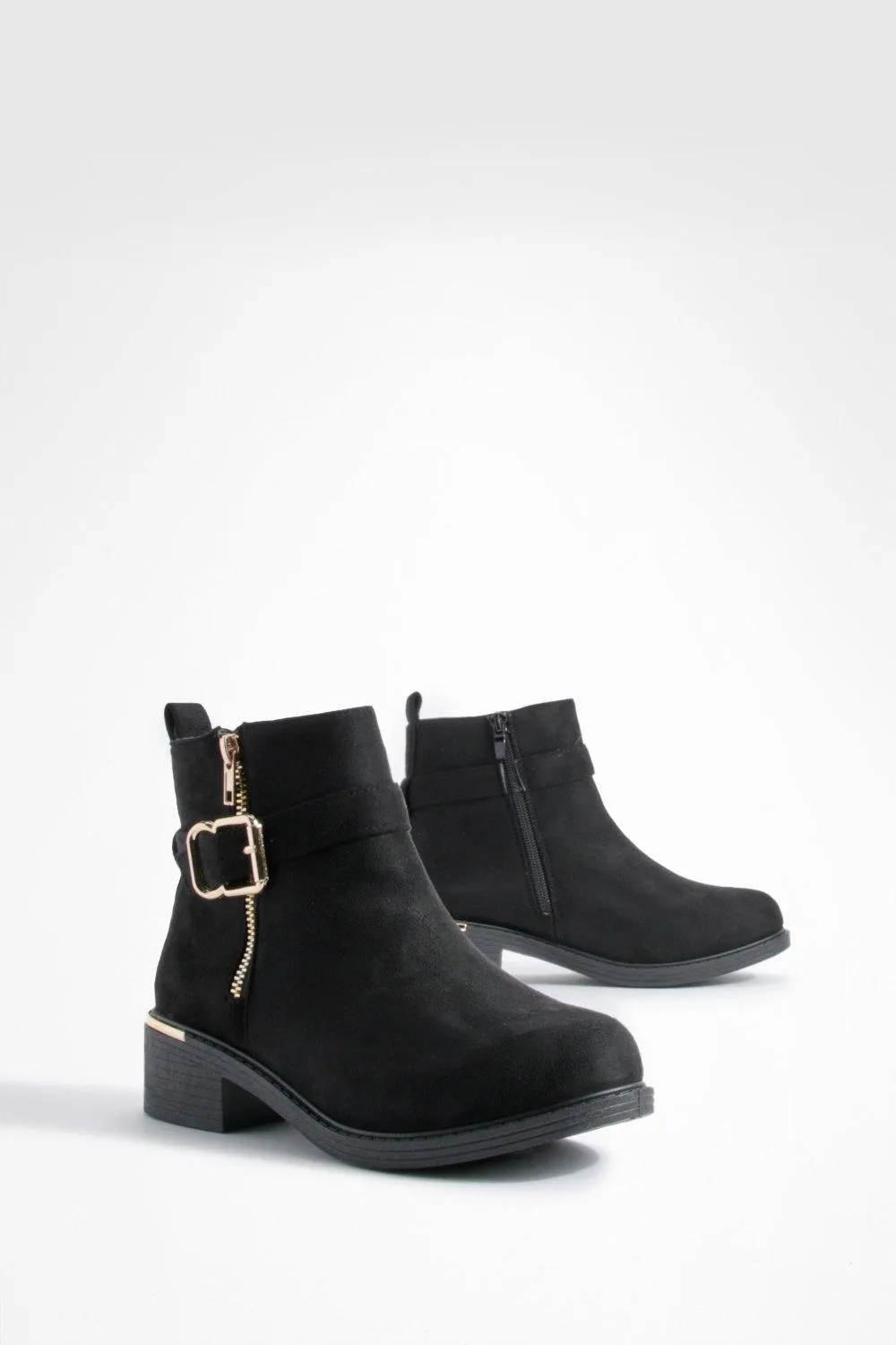 Wide Width Buckle And Zip Detail Chelsea Boots