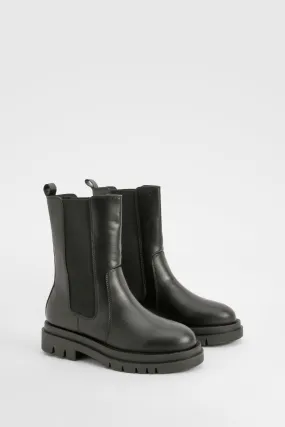 Wide Width Calf High Chunky Sole Chelsea Boots