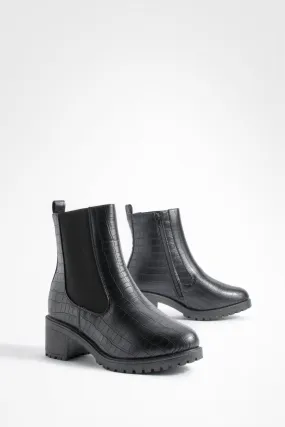 Wide Width Croc Elastic Panel Tab Detail Chelsea Boots