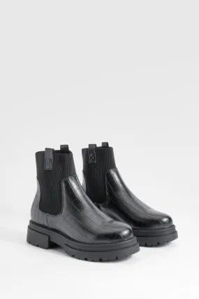 Wide Width Double Tab Croc Chunky Chelsea Boots