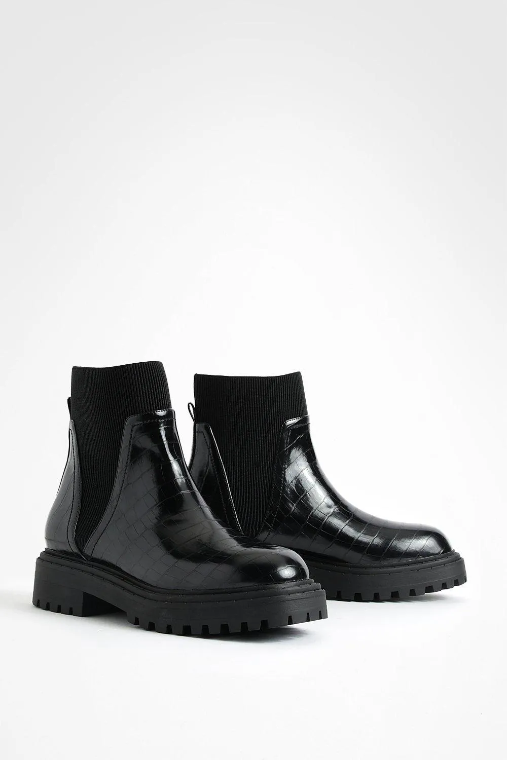 Wide Width V Detail Croc Chelsea Boots