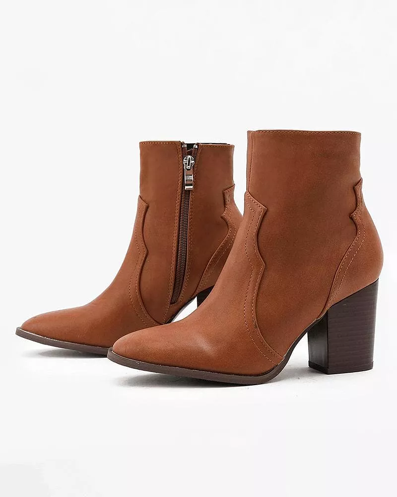 Women's Casual Daily Simple Zipper Chunky Heel Boots