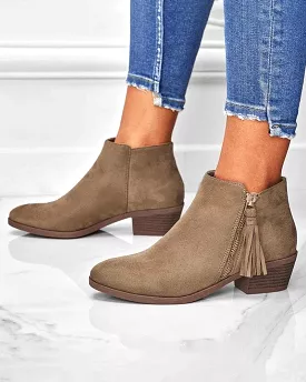 Women's Casual Daily Zipper Tassel Ankle Boots