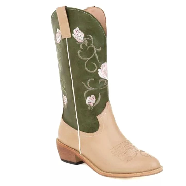 Women's Embroidery Mid-calf Riding Western Cowboy Boots