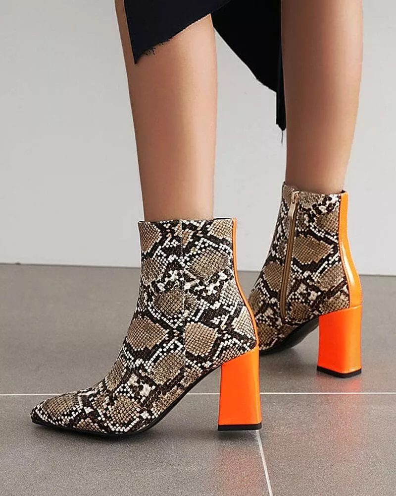 Women's Fashion Animal Print Zipper Ankle Boots