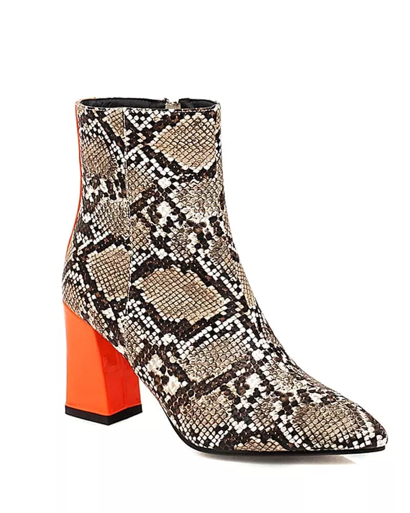 Women's Fashion Animal Print Zipper Ankle Boots