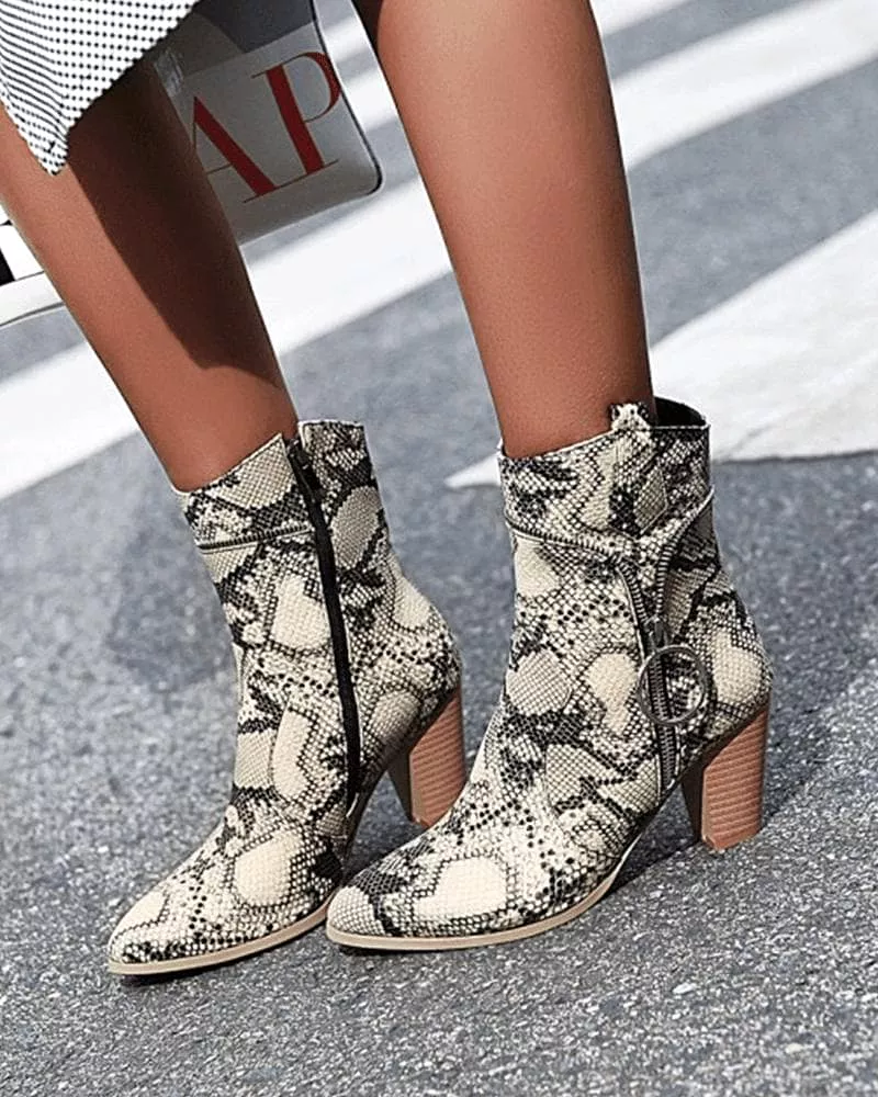 Women's Fashion Anmal Print Zipper Ankle Boots