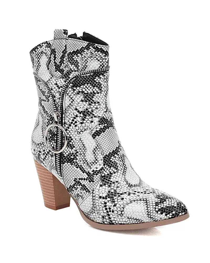 Women's Fashion Anmal Print Zipper Ankle Boots