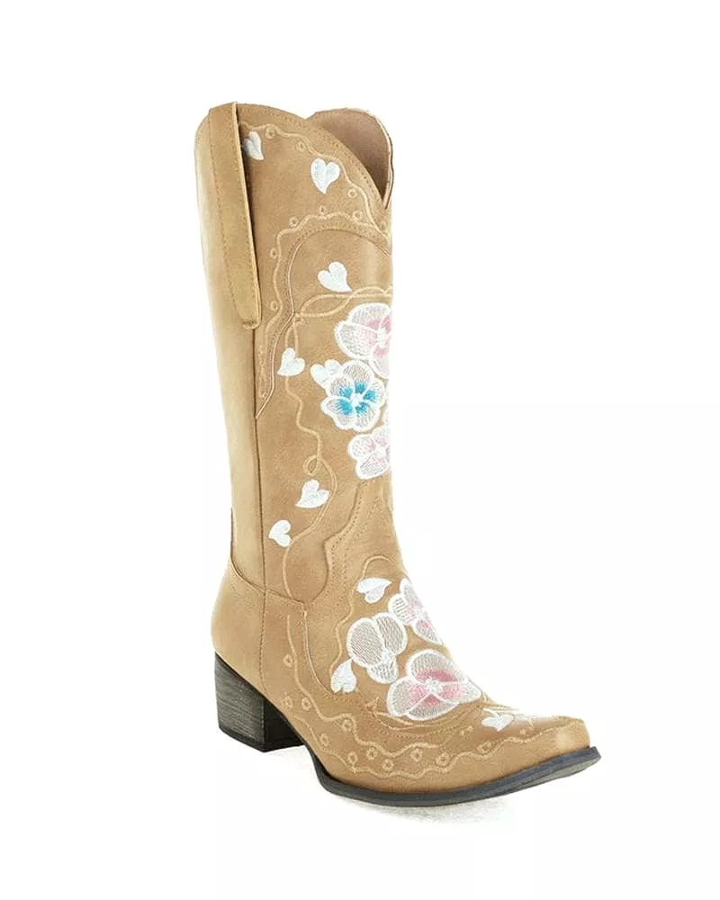 Women's Fashion Embroidery Chunky Heel Cowboy Boots