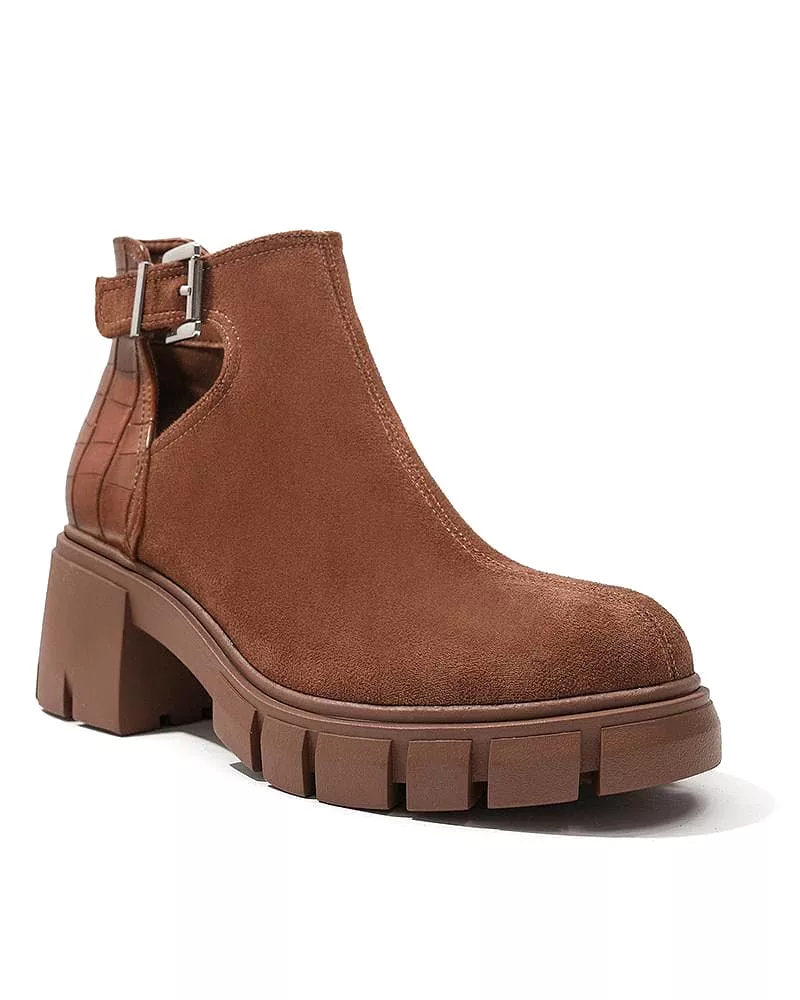 Women's Fashion Outdoor  Color-Blocking  Buckle Chunky Heel Ankle Boots