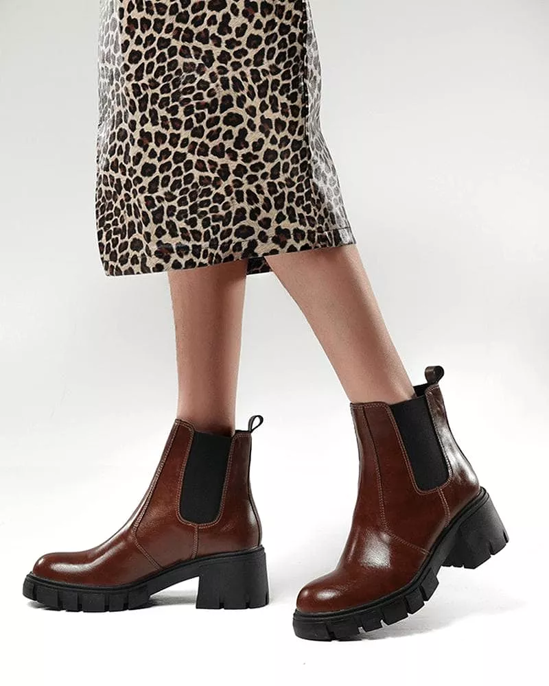 Women's Fashion Outdoor Color-Blocking Round Toe Chunky Heel Ankle Boots