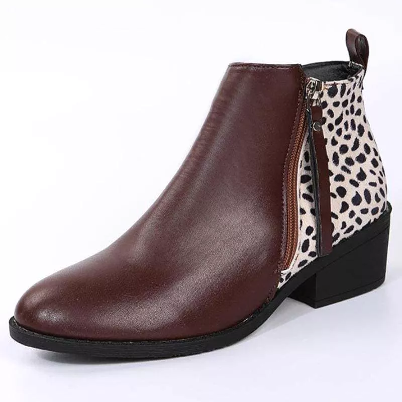 Women's Pattern Side-zip Chunky Heel Ankle Boots