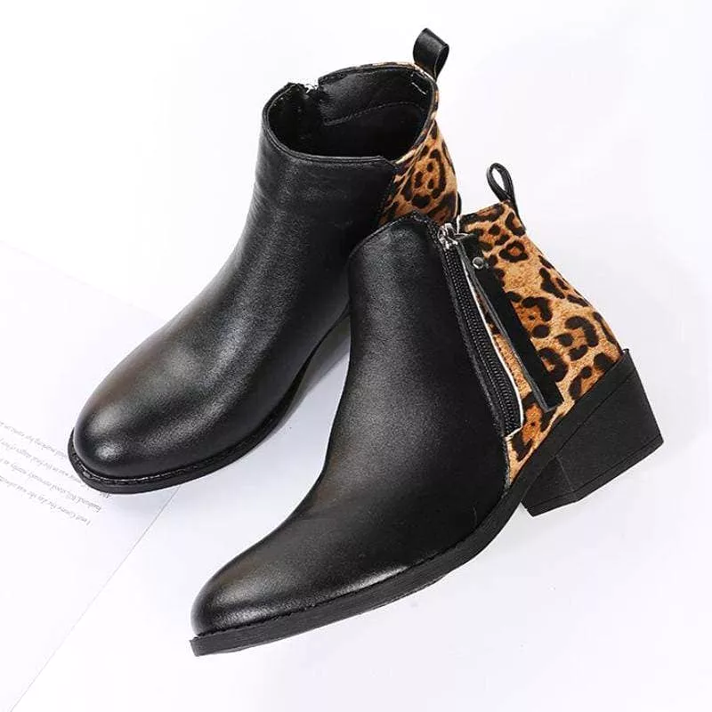 Women's Pattern Side-zip Chunky Heel Ankle Boots