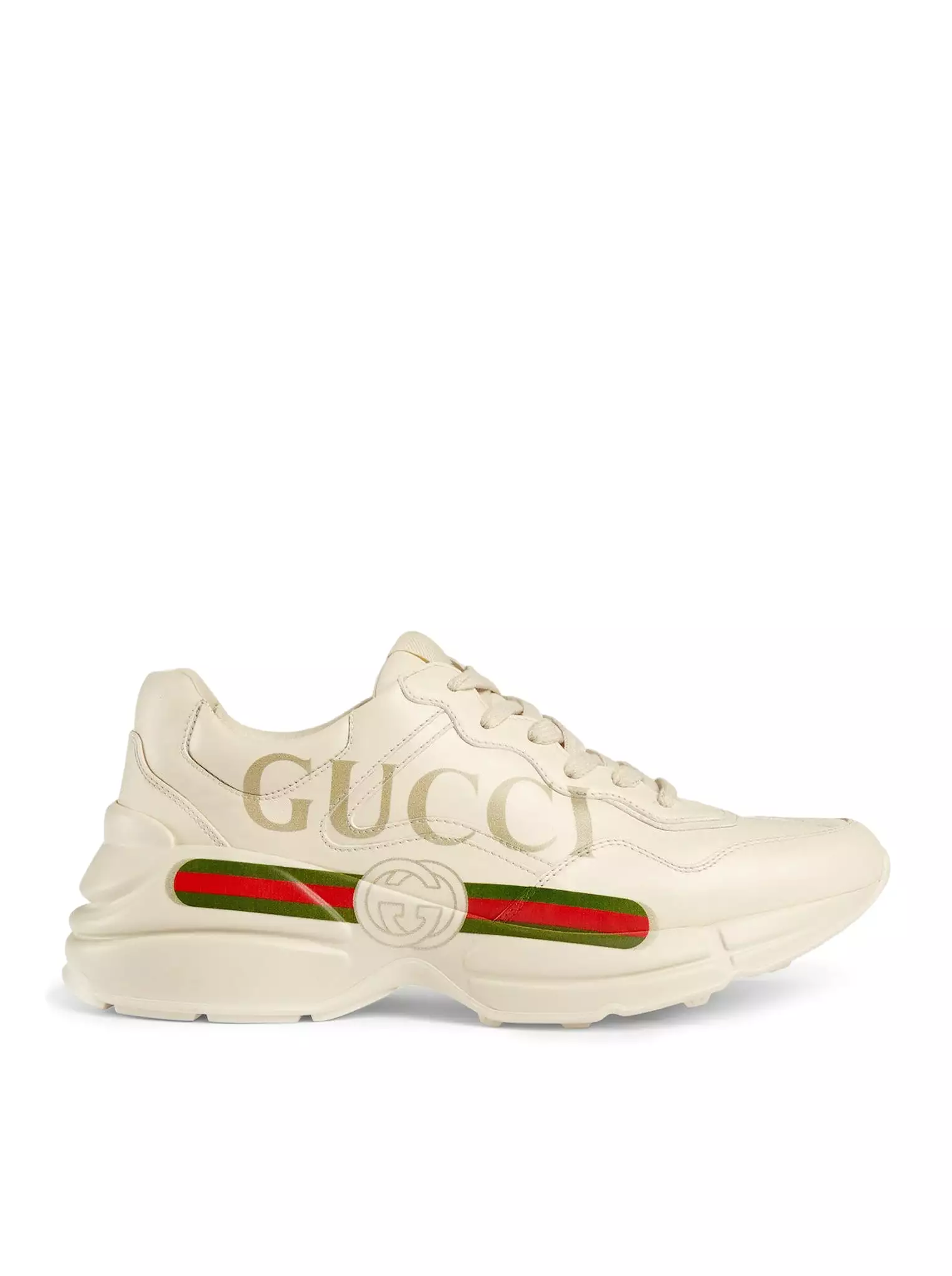 WOMEN`S RHYTON SNEAKERS IN LEATHER WITH GUCCI LOGO