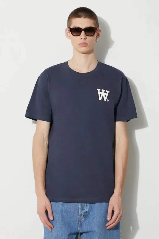 Wood Wood cotton t-shirt Ace AA Logo men’s navy blue color with a print 10285709.2222