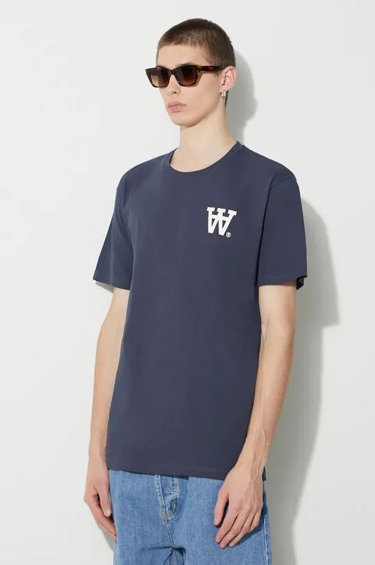 Wood Wood cotton t-shirt Ace AA Logo men’s navy blue color with a print 10285709.2222