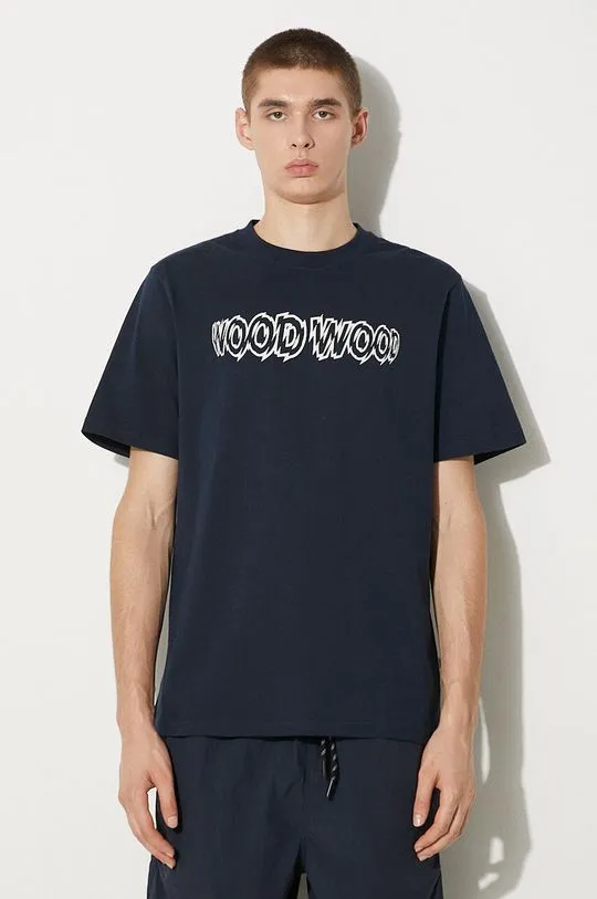 Wood Wood cotton t-shirt Bobby Shatter Logo T-shirt men’s navy blue color with a print