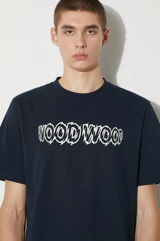 Wood Wood cotton t-shirt Bobby Shatter Logo T-shirt men’s navy blue color with a print