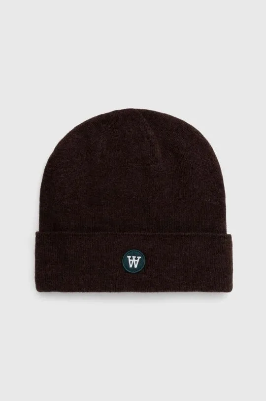 Wood Wood wool beanie brown color